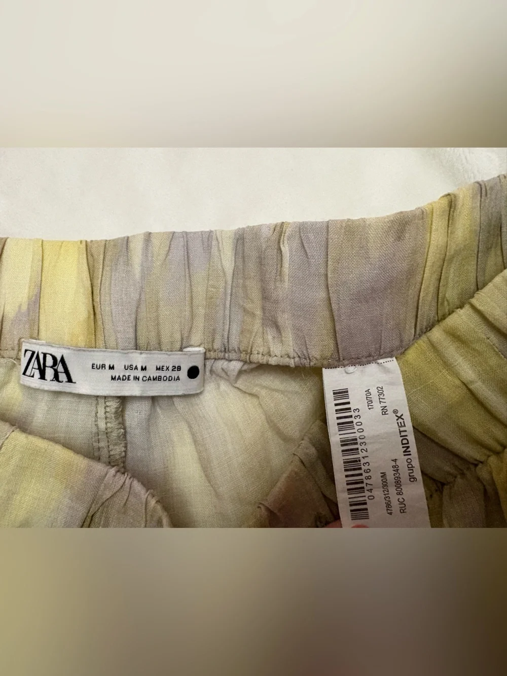 Zara ZW Collection Ramie Printed Palazzo Pants Ikat Wide Leg M resort pool vacat
